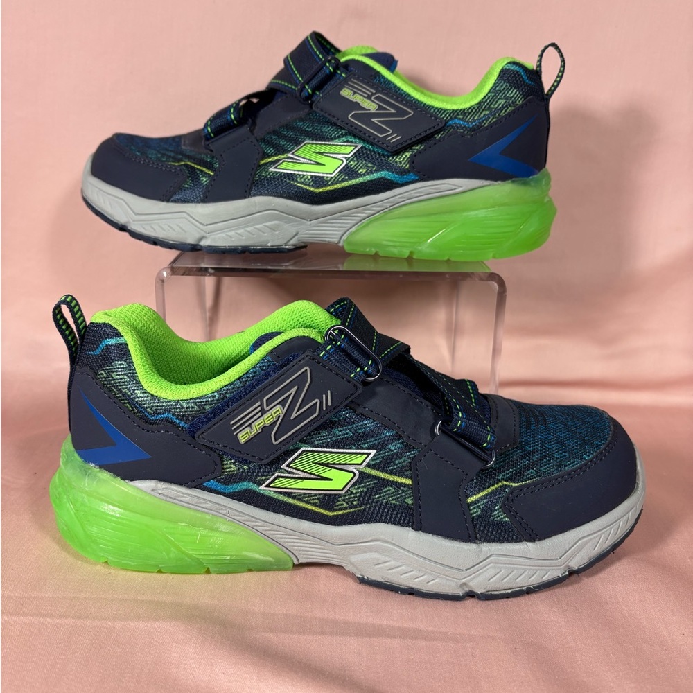 Skechers Super Z Strap Boy's Navy Blue/Lime Green Athletic Shoes 97763LR Size 3